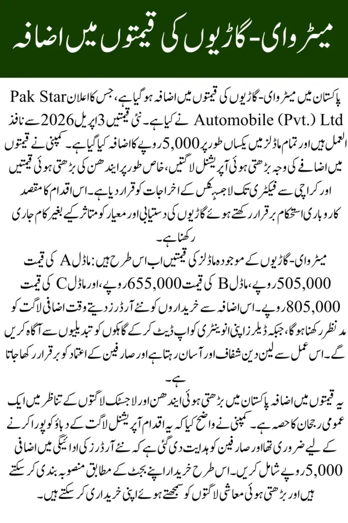 Metro e-Vehicles Prices Increased in Pakistan Due to Rising Operational Costs